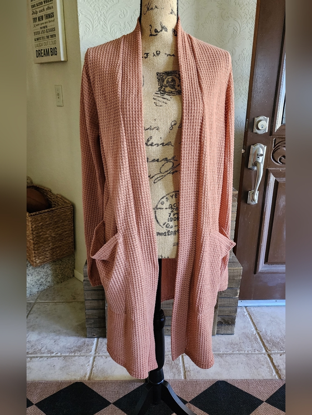 Blakeley Cozy Waffle-Knit Open Cardigan